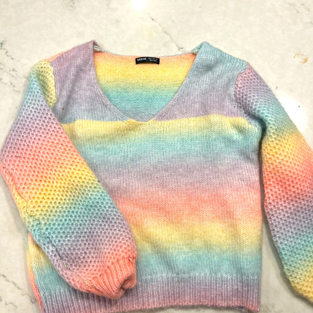 Rainbow sweater from shein- cropped v neck rainbow knit